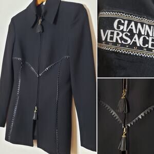 Vintage Gianni Versace Couture Wool Collared Jacket Western Style Tassels 38 S